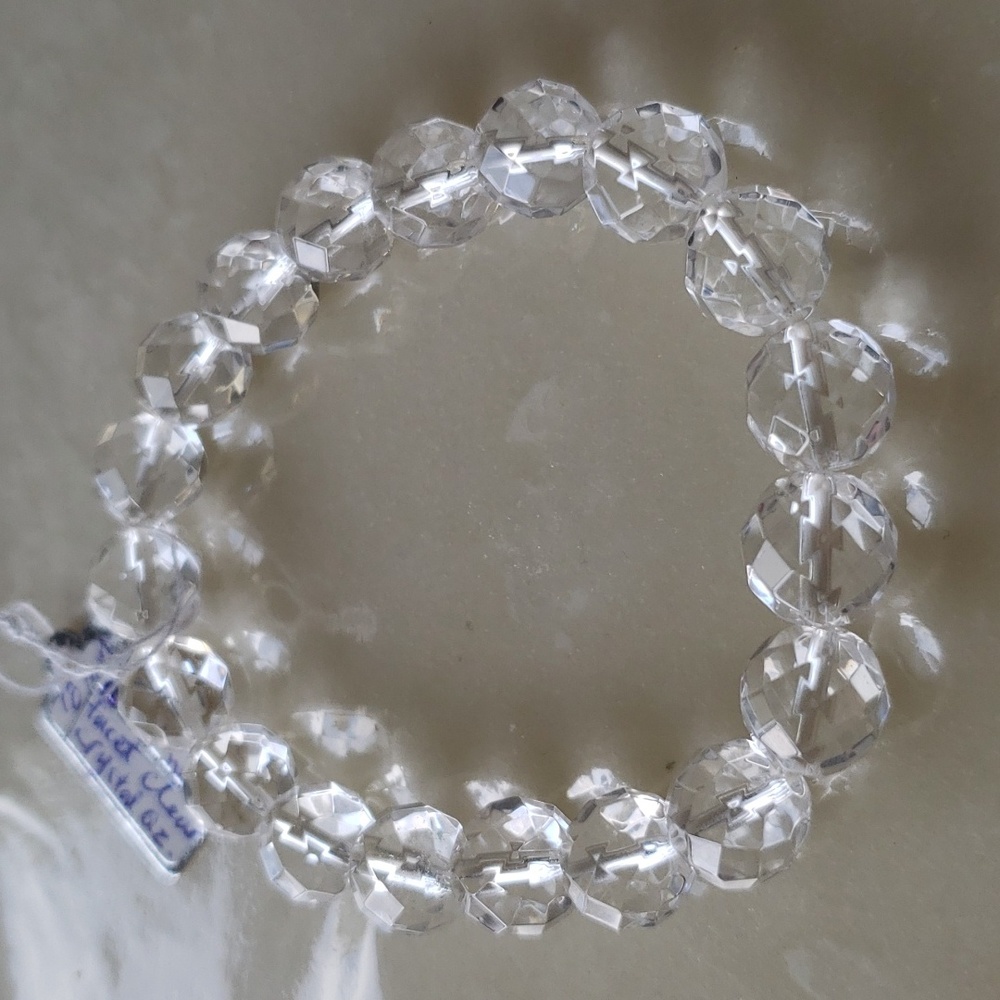 White clear crystal quartz facets blink blink 10mm beads bracelet